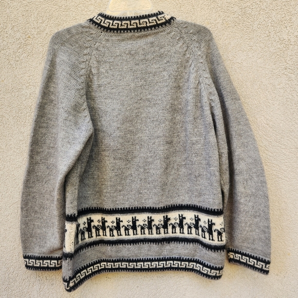 HANDMADE Women's Sweater Large Lagenlook Gray Black Wool Alpaca Knit Tunic - Picture 4 of 7